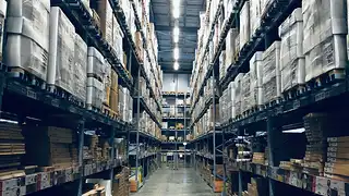 Large warehouse with tall storage racks