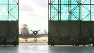 Jetliner inside a hangar